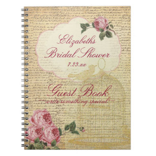 Vintage Romantic Roses Bridal Shower Guest Book  