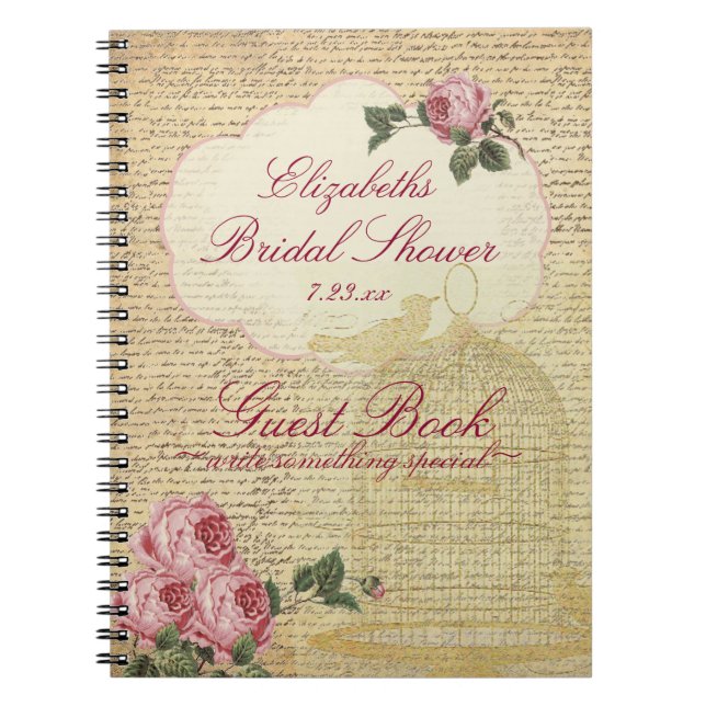 Vintage Romantic Roses Bridal Shower Guest Book | (Front)
