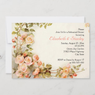 Vintage romantic roses wedding rehearsal dinner invitation