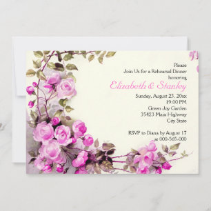 Vintage romantic roses wedding rehearsal dinner invitation