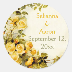 Vintage romantic roses wedding Save the Date Classic Round Sticker