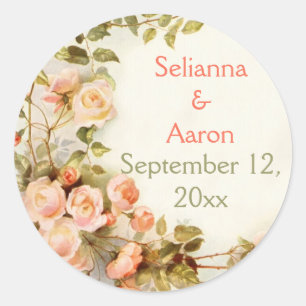 Vintage romantic roses wedding Save the Date Classic Round Sticker