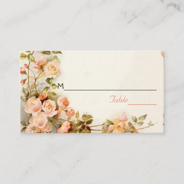 Vintage romantic roses wedding seating place card (Front)