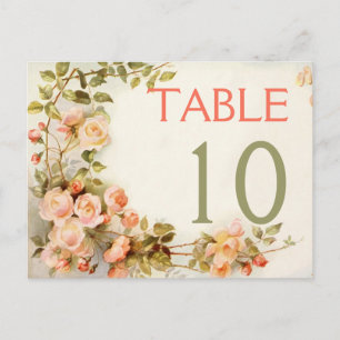 Vintage romantic roses wedding table number postcard