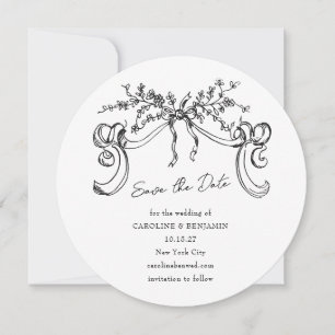 Vintage Romantic Round Bow Wedding Elegant Save The Date