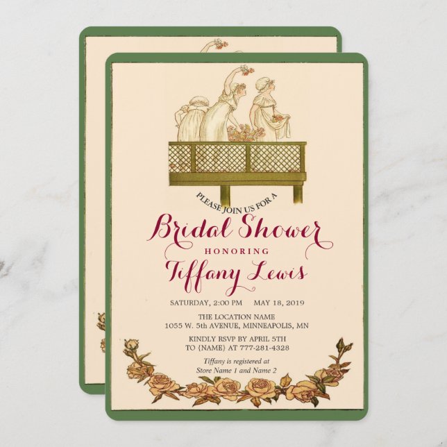 Vintage Romantic Rustic Floral Bridal Shower Invitation (Front/Back)
