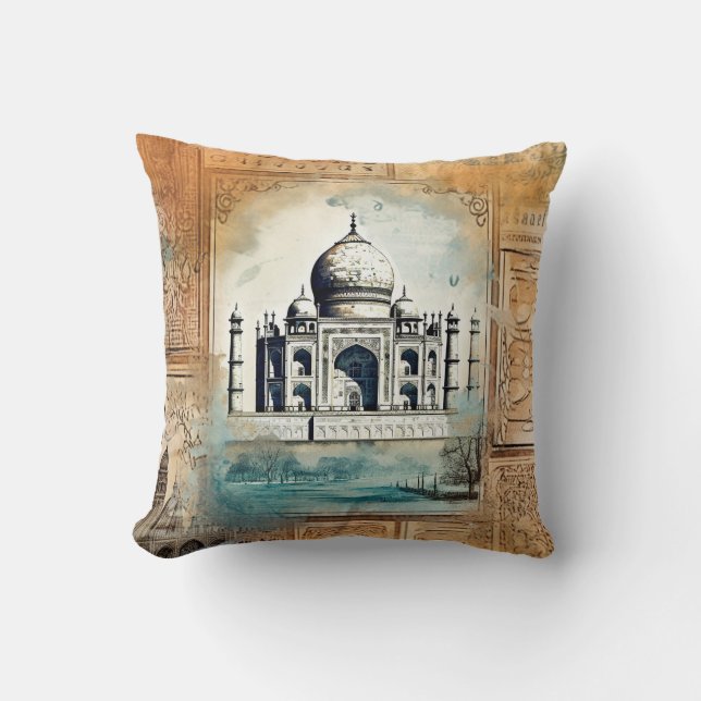 Vintage Romantic Taj Mahal  Cushion (Front)