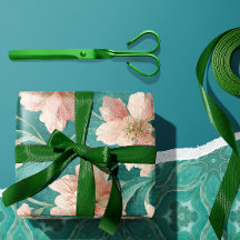 Vintage Romantic Teal & Pink Floral Design 