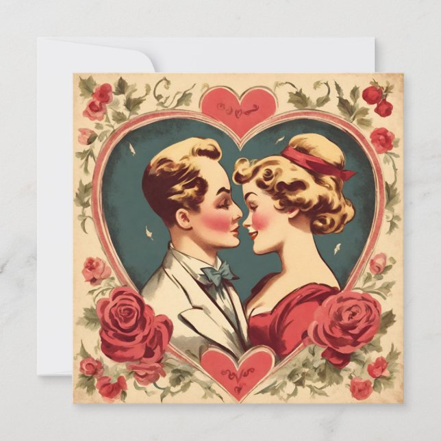 Vintage Romantic Valentine's Day Couple  Holiday Card (Front)