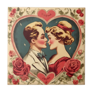 Vintage Romantic Valentine's Day Couple  Tile