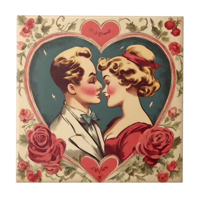 Vintage Romantic Valentine's Day Couple  Tile (Front)