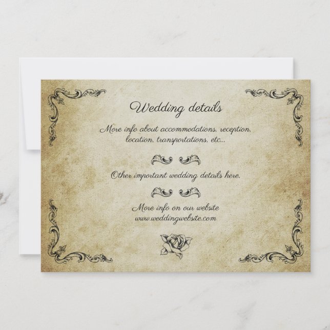 Vintage romantic wedding details card (Front)