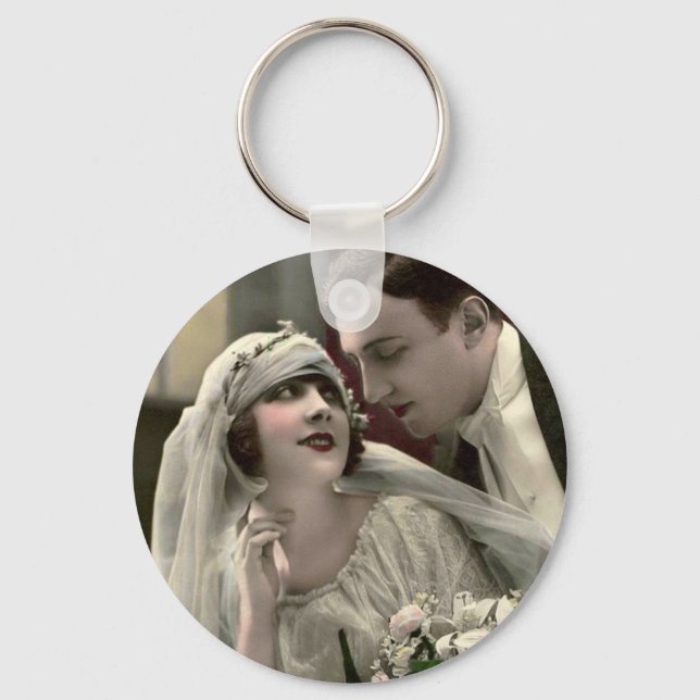 Vintage Romantic Wedding Key Ring (Front)