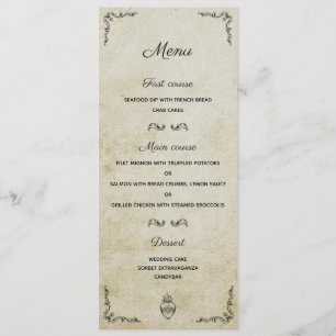 Vintage romantic wedding menu card