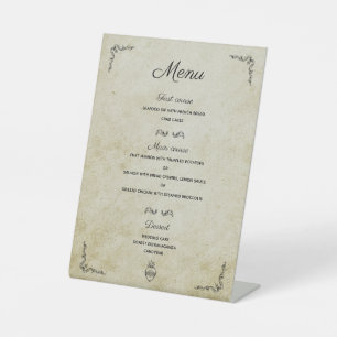 Vintage romantic wedding menu pedestal sign