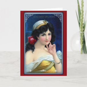 Vintage Romantic Young Lady Valentine Holiday Card