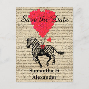 Vintage romantic zebra save the date announcement postcard
