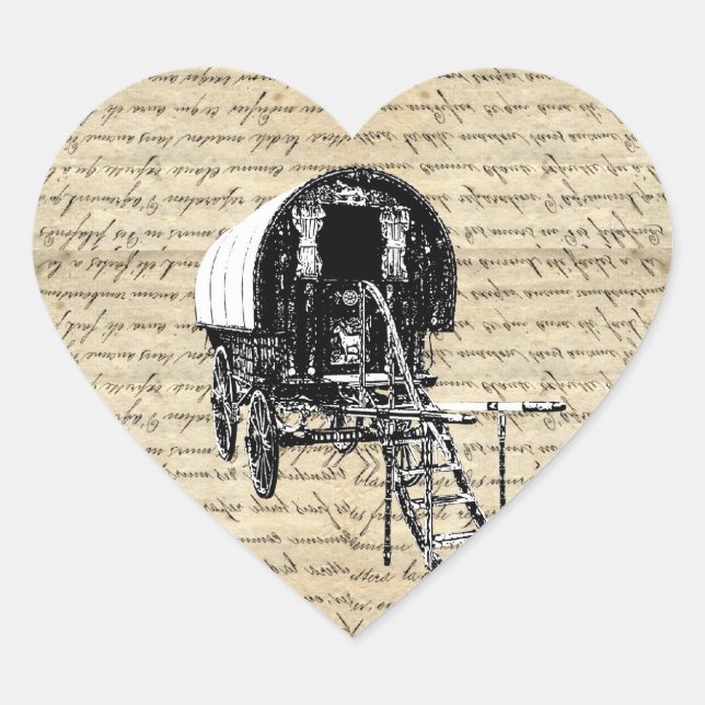 Vintage Romany Gypsy wagon Heart Sticker (Front)