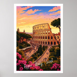 Vintage Rome Colosseum Italy Travel Poster