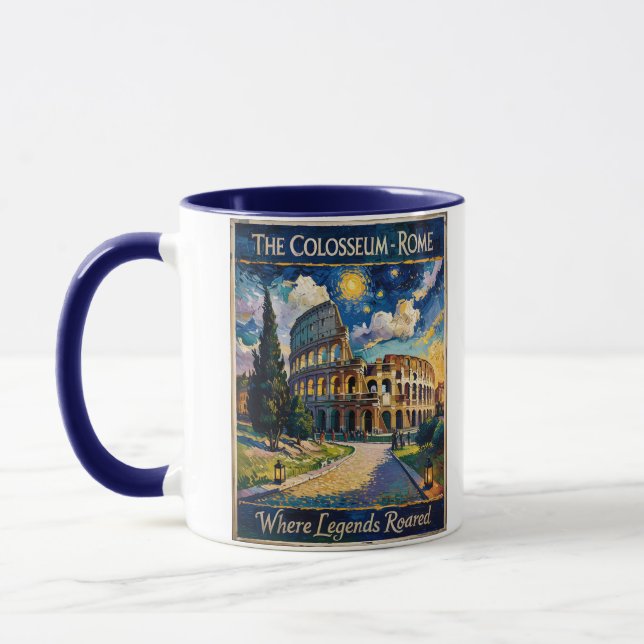 Vintage Rome Colosseum Starry Night Impressionist  Mug (Left)
