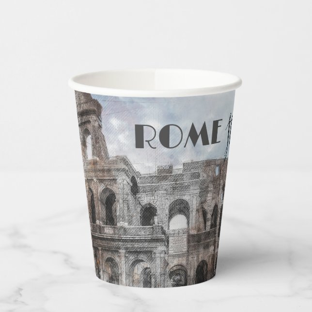Vintage Rome Italy Colosseum Travel Art Paper Cups (Left)