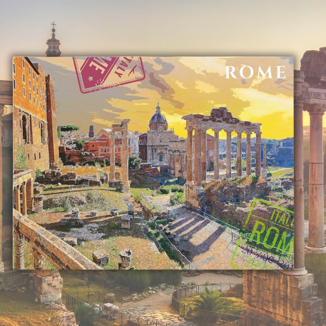 Vintage Rome Italy Forum Painting Travel Art Postcard (Creator Uploaded)