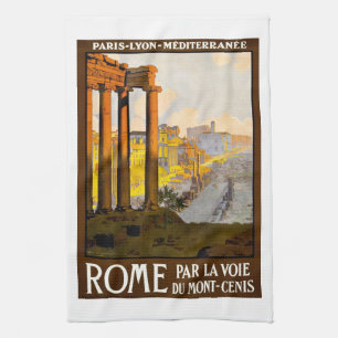 Vintage Rome Italy or Roma Itallia travel poster, Tea Towel
