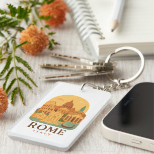 Vintage Rome Keychain – Colosseum & Pantheon Retro