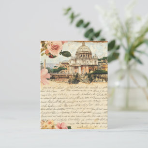 Vintage Rome Letters Floral Art Postcard
