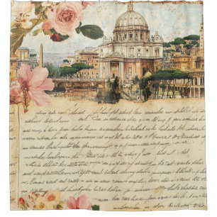 Vintage Rome Letters Floral Art Shower Curtain
