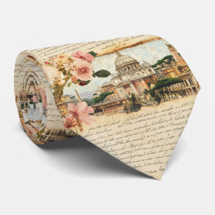 Vintage Rome Letters Floral Art Tie