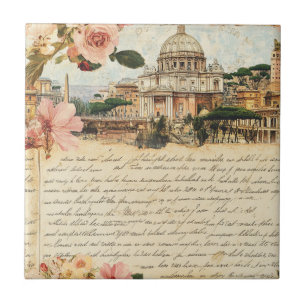 Vintage Rome Letters Floral Art Tile