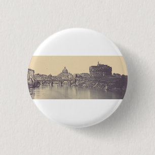 Vintage Rome Tiber Castle And Vatican Fine Art 3 Cm Round Badge