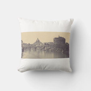 Vintage Rome Tiber Castle And Vatican Fine Art Cushion