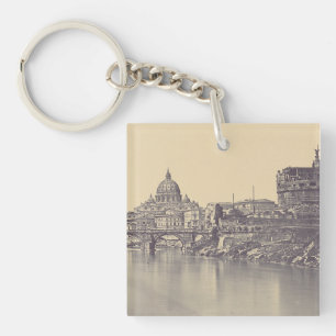 Vintage Rome Tiber Castle And Vatican Fine Art Key Ring
