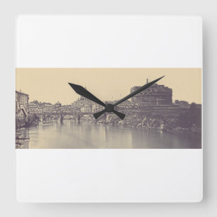 Vintage Rome Tiber Castle And Vatican Fine Art Square Wall Clock