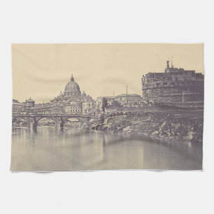 Vintage Rome Tiber Castle And Vatican Fine Art Tea Towel