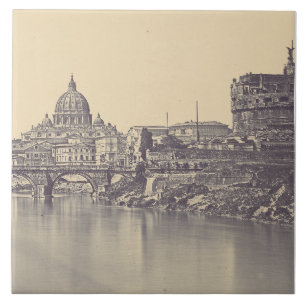 Vintage Rome Tiber Castle And Vatican Fine Art Tile
