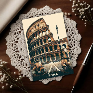 Vintage Rome Vespa and Colosseum Postcard