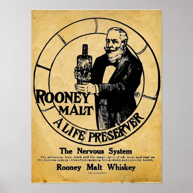 Vintage Rooney Malt Whiskey Liquor Sign (Front)