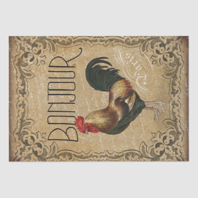 Vintage Roose Bonjour Paris Decoupage Tissue Paper (Front)