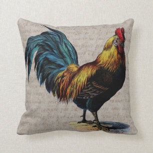 Vintage Rooster and Antique Text Collage - Custom Cushion