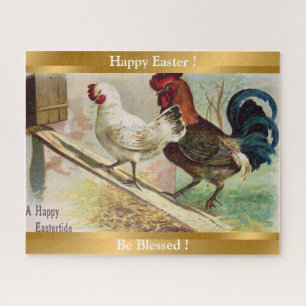 Vintage Rooster And Chicken Easter Jigsaw Puzzle