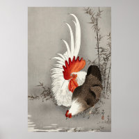 Vintage Rooster and Chicken Japanese Art