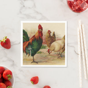 Vintage Rooster and chickens any purpose napkins