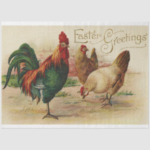 Vintage Rooster And Chickens Easter Holiday Tissue Paper