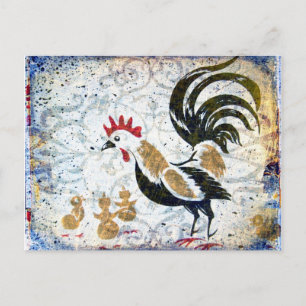 Vintage Rooster and Chicks Postcard