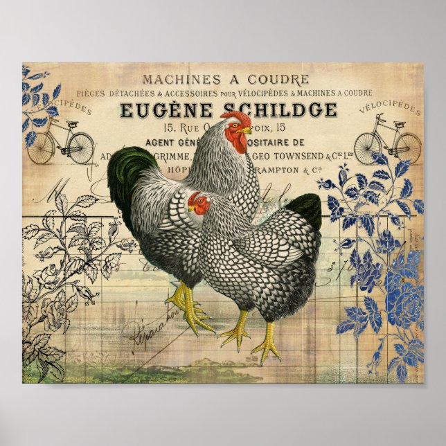 Vintage Rooster and Hen Ephemera Poster (Front)
