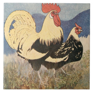 Vintage Rooster And Hen Tile