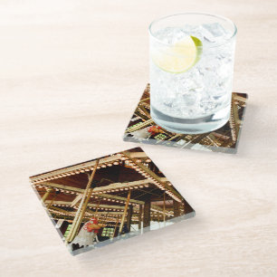 Vintage Rooster Carousel Glass Coaster